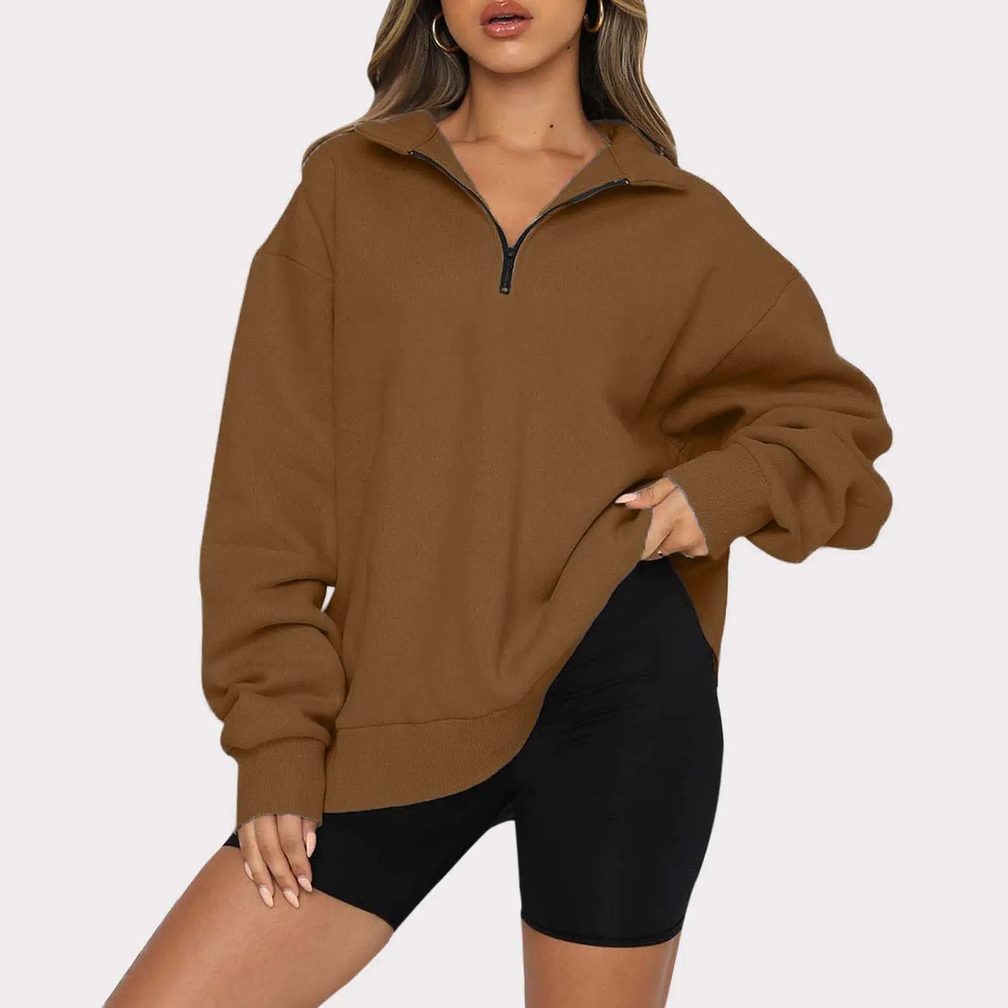 Plus Size Oversized Half Zip Pullover Sweatshirt