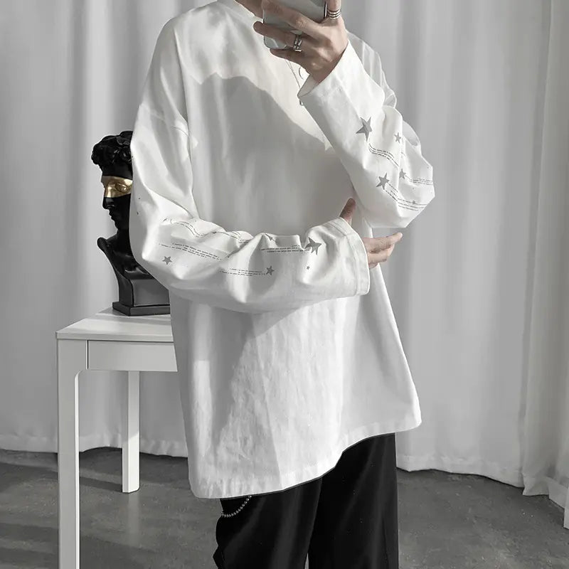 Chic Korean Style Loose Long Sleeve T-Shirt for Men