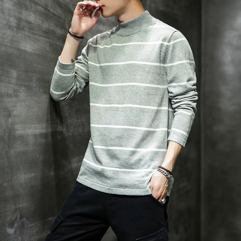 Men's Half Turtleneck Striped Sweater