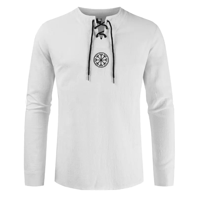 Embroidered Long-Sleeved Cotton Linen Tether Shirt