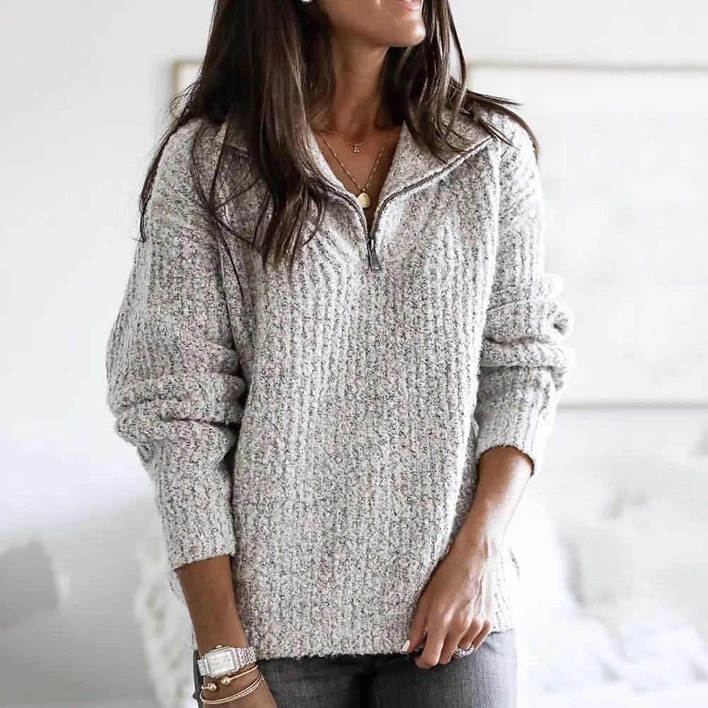 Women’s Plus Size Black Half-Zip Long Sleeve Sweater