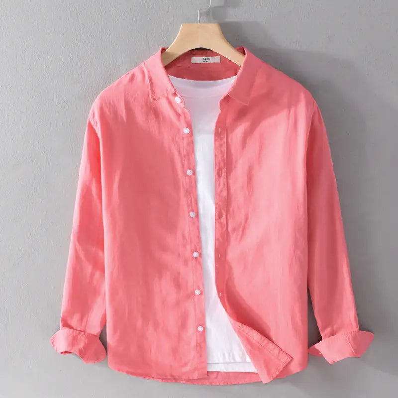 Men's Casual White Linen Long Sleeve Shirt 9206