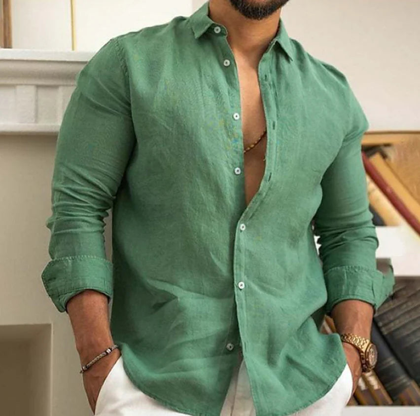 Men's Linen Button-Up Beach Shirt