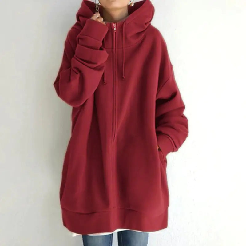 Zipper Hooded Plus Size Fleece Sweatshirt