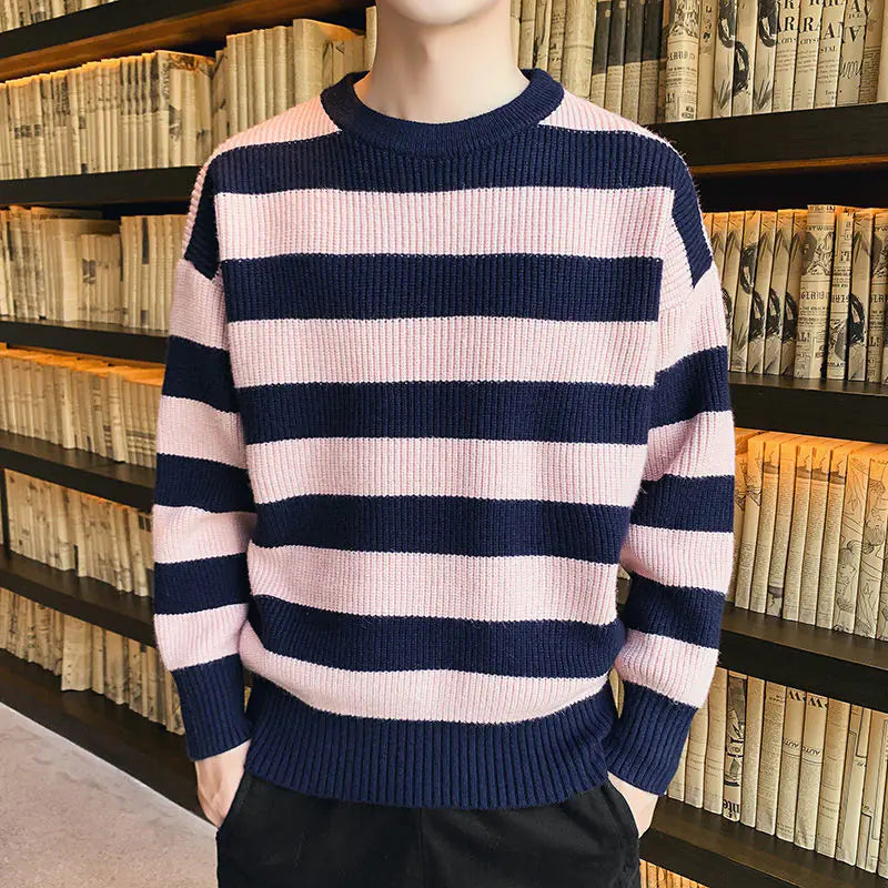 Men's Thick Knitted Round Neck Sweater for Autumn Winter
