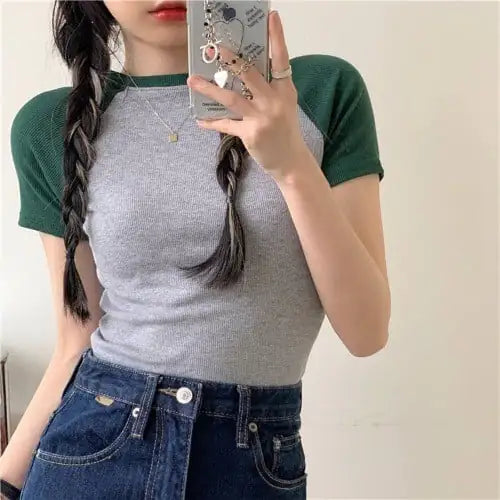 Slim Fit Women's Contrast Color Top