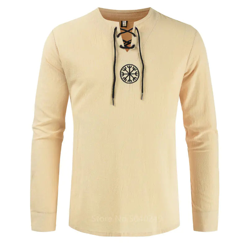 Embroidered Long-Sleeved Cotton Linen Tether Shirt