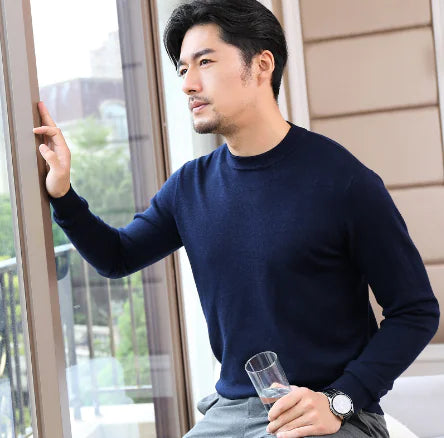 Men's Korean Style Round Neck Knit Sweater (Autumn/Winter)