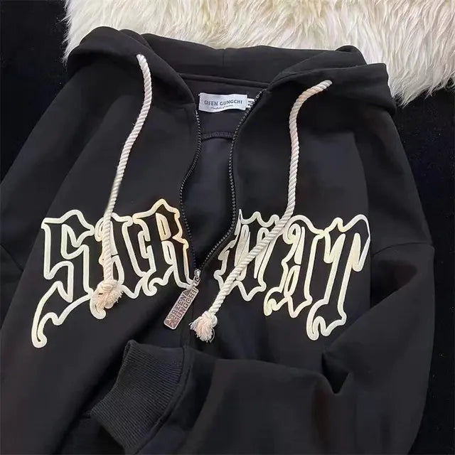 Vintage Harajuku Women's Zipper Hoodie - Y2K Street Wear