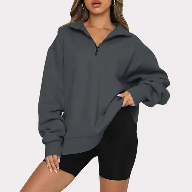 Plus Size Oversized Half Zip Pullover Sweatshirt