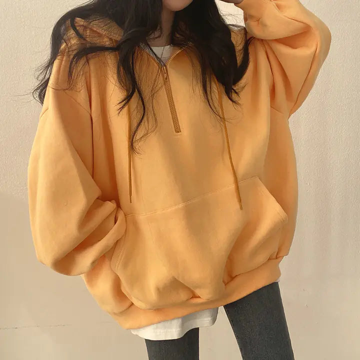 Fleece-lined Pullover Zipper Hoodie for Women