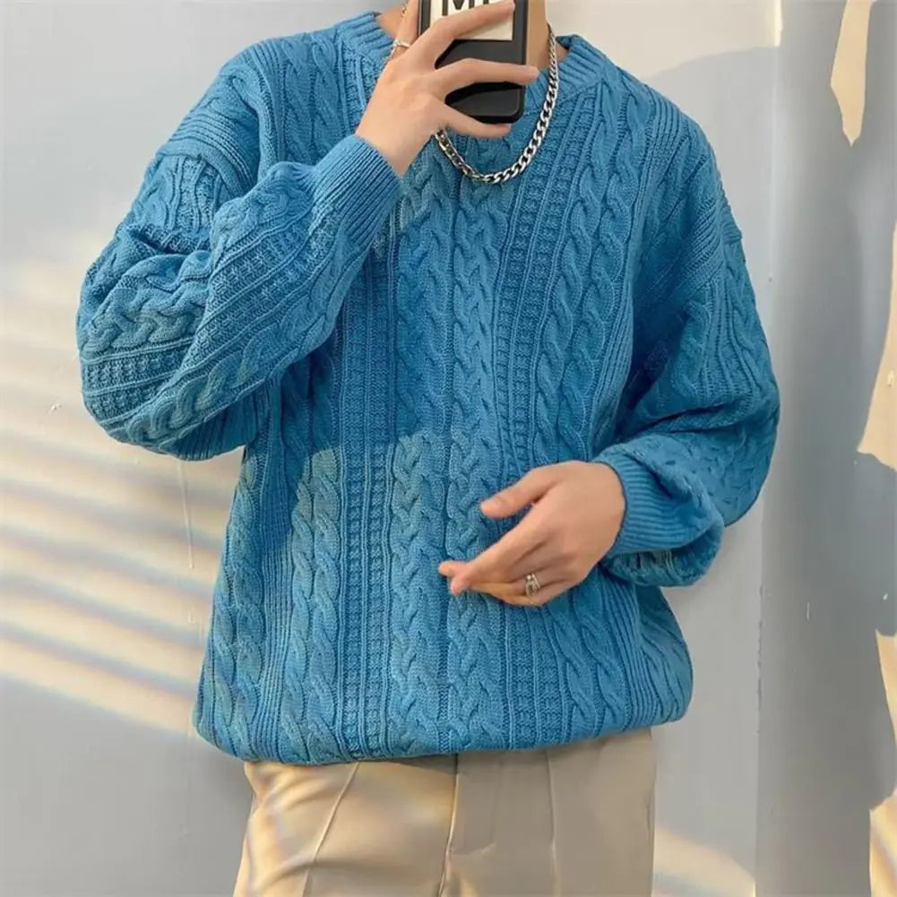Korean Knitted Pullover Sweater for Men in Solid Color