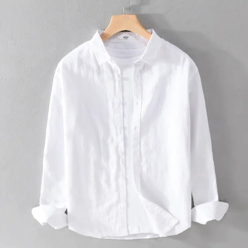 Men's Casual White Linen Long Sleeve Shirt 9206