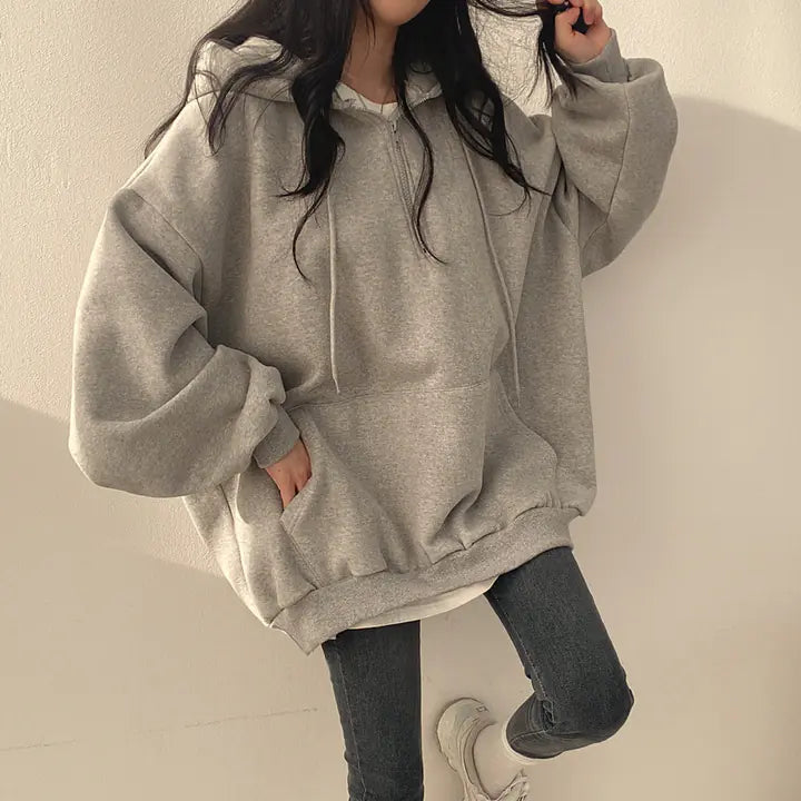 Fleece-lined Pullover Zipper Hoodie for Women
