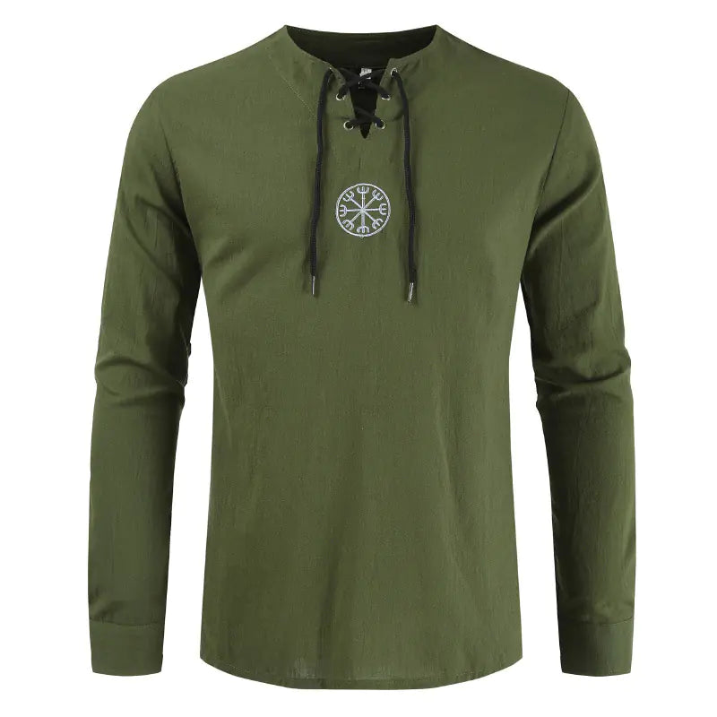 Embroidered Long-Sleeved Cotton Linen Tether Shirt