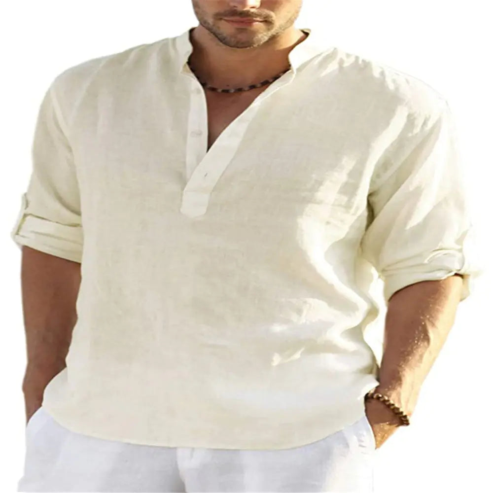 2023 Men's Casual Long Sleeve Cotton Linen Shirt