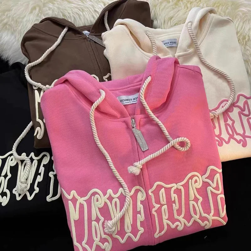 Vintage Harajuku Women's Zipper Hoodie - Y2K Street Wear