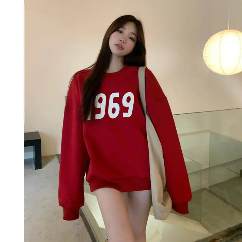 Women's Printed Loose Round Neck Pullover Sweater
