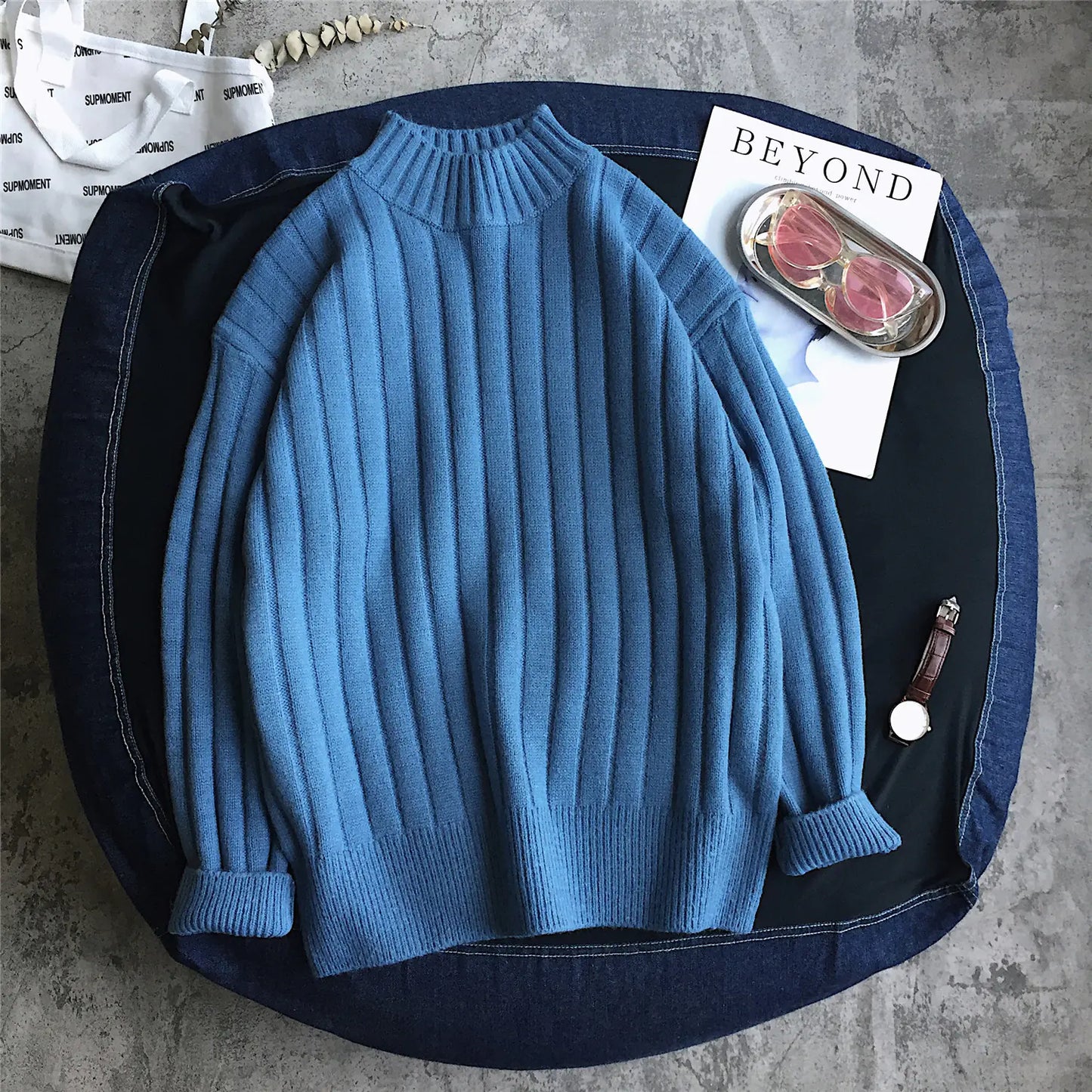 Chic High Neck Striped Sweater for Fall/Winter