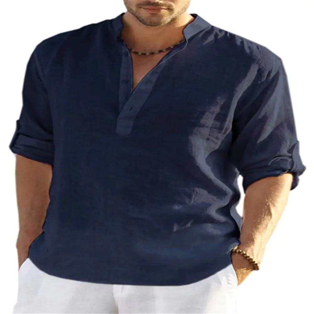 2023 Men's Casual Long Sleeve Cotton Linen Shirt