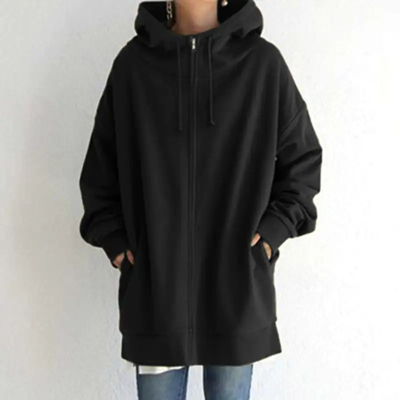 Zipper Hooded Plus Size Fleece Sweatshirt