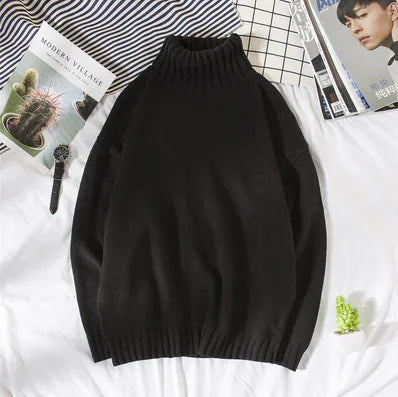 Men's Korean Style High Neck Loose Knit Sweater