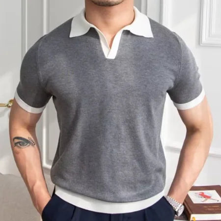 Men's Summer Red Polo Neck Slim Fit Short Sleeve Shirt