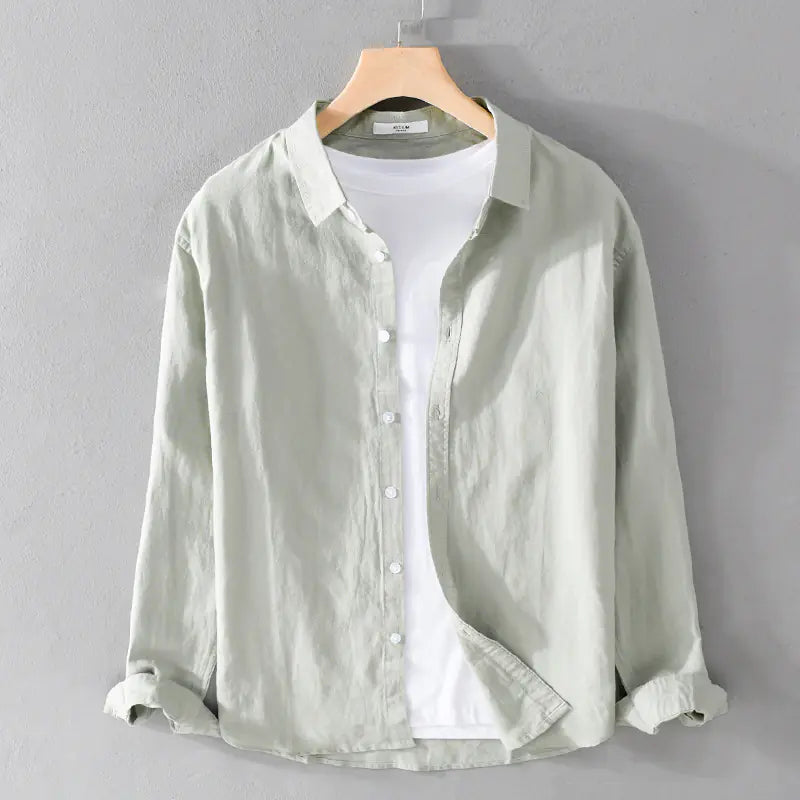 Men's Casual White Linen Long Sleeve Shirt 9206