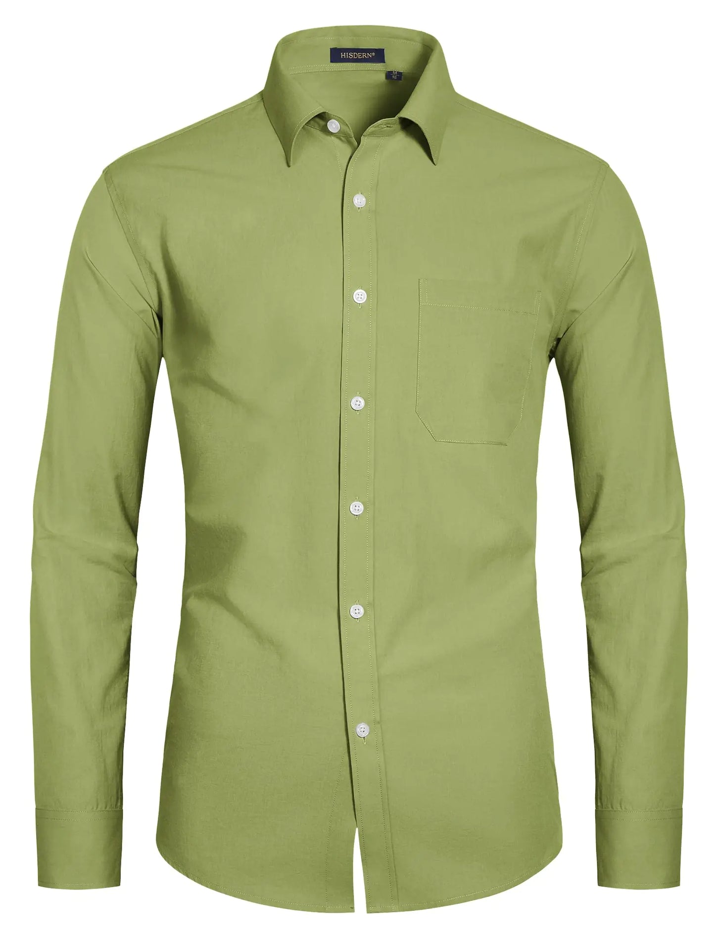 HISDERN Green Dress Shirts for Men Casual Botton Down Long Sleeve Shirts Business Regular Fit Cotton Formal Mens Shirts