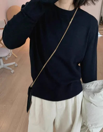 Seamless Round Neck 100% Pure Cashmere Sweater for Women