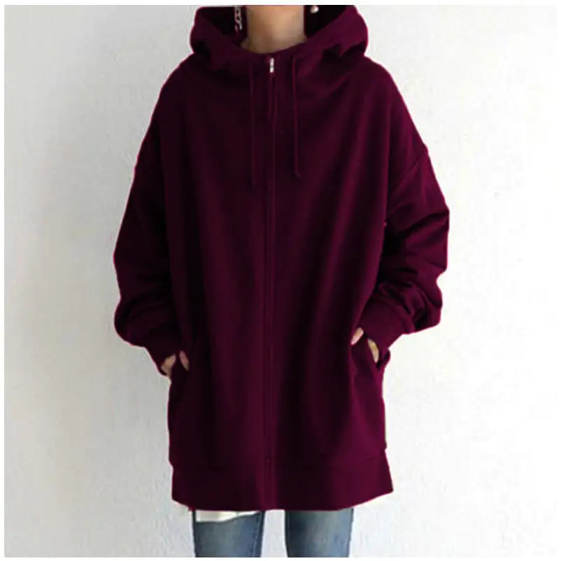 Zipper Hooded Plus Size Fleece Sweatshirt