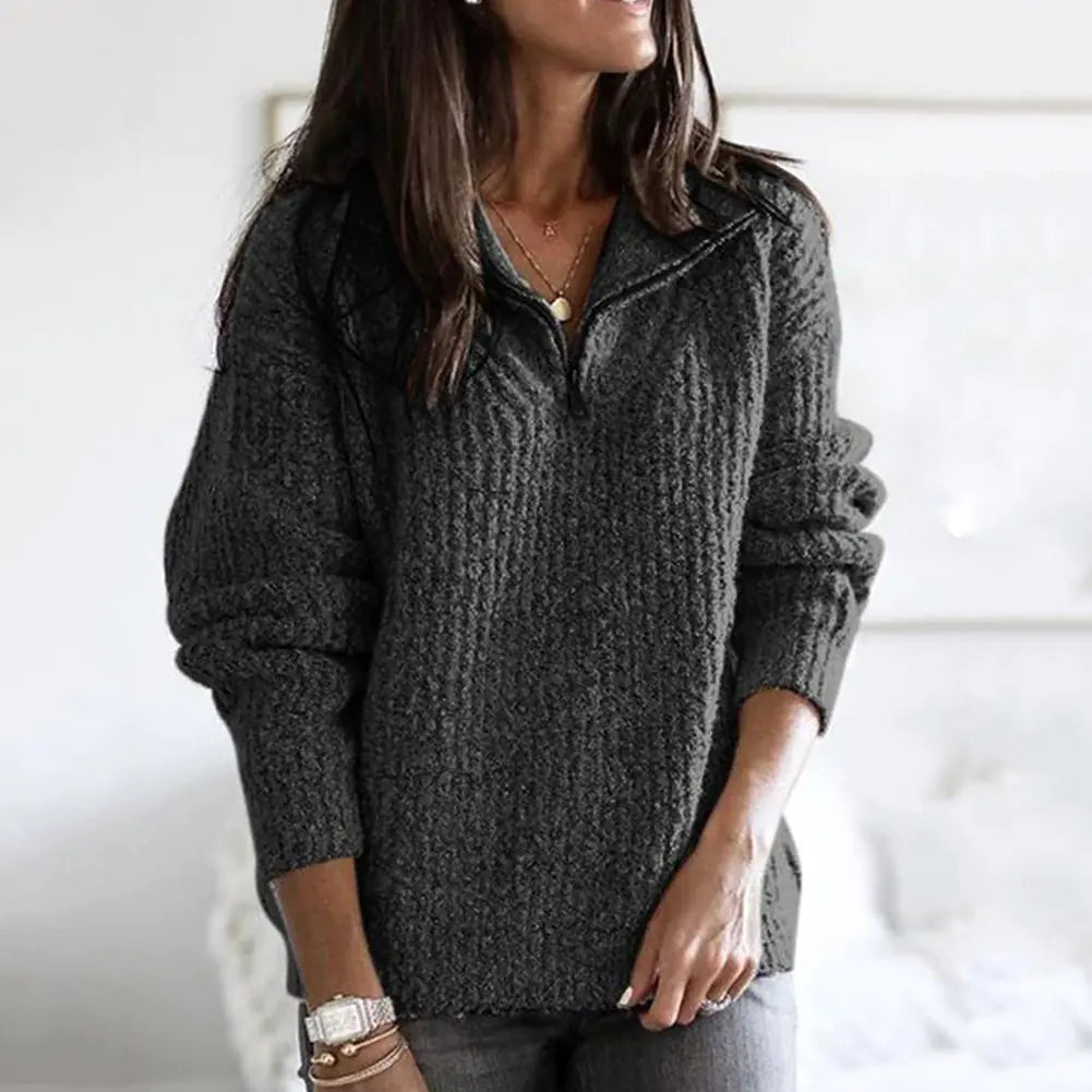 Women’s Plus Size Black Half-Zip Long Sleeve Sweater