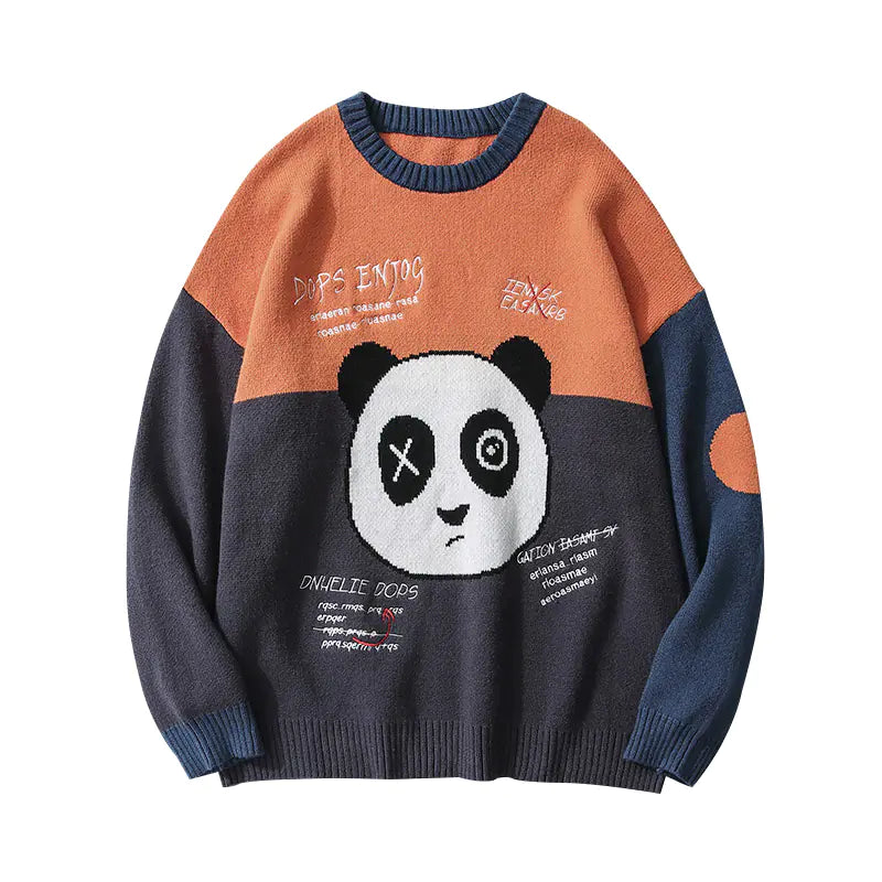Japanese Retro Cartoon Panda Knit Sweater for Men