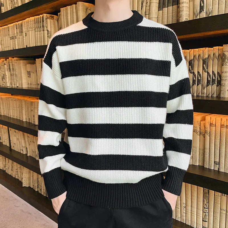 Men's Thick Knitted Round Neck Sweater for Autumn Winter