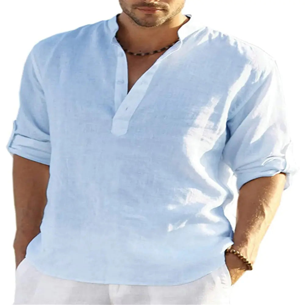 2023 Men's Casual Long Sleeve Cotton Linen Shirt