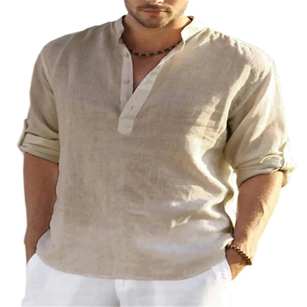 2023 Men's Casual Long Sleeve Cotton Linen Shirt