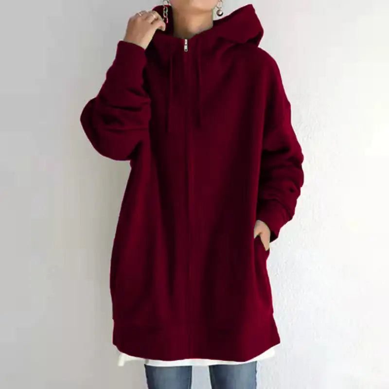 Zipper Hooded Plus Size Fleece Sweatshirt