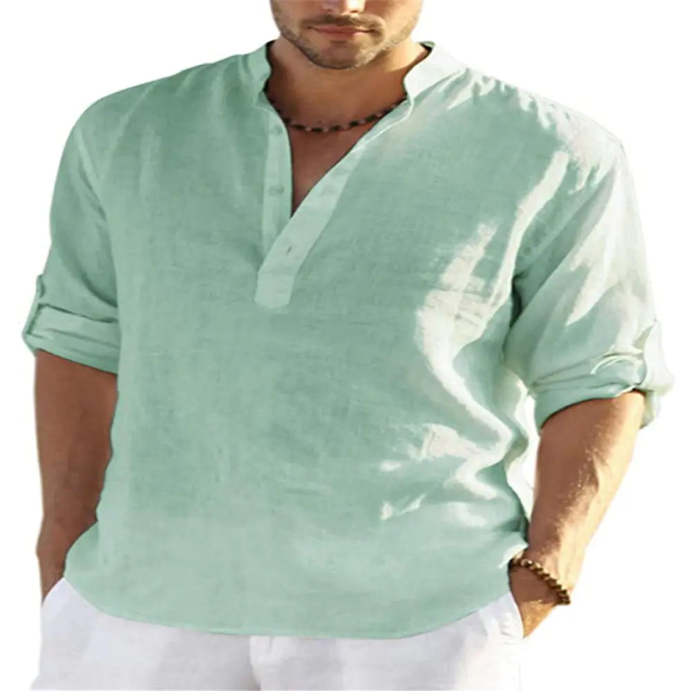 2023 Men's Casual Long Sleeve Cotton Linen Shirt
