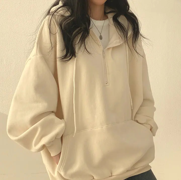 Fleece-lined Pullover Zipper Hoodie for Women