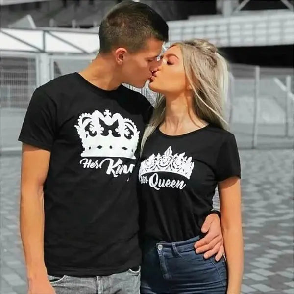 Couple's King Queen Letter Print Short Sleeve T-Shirt