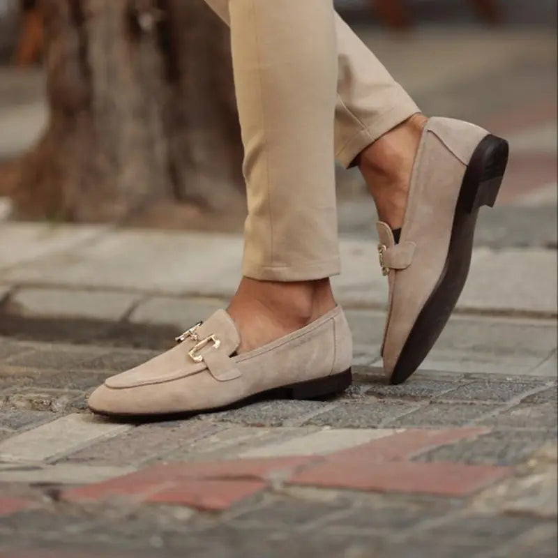 Men's Beige Suede Casual Loafers - Breathable Slip-On