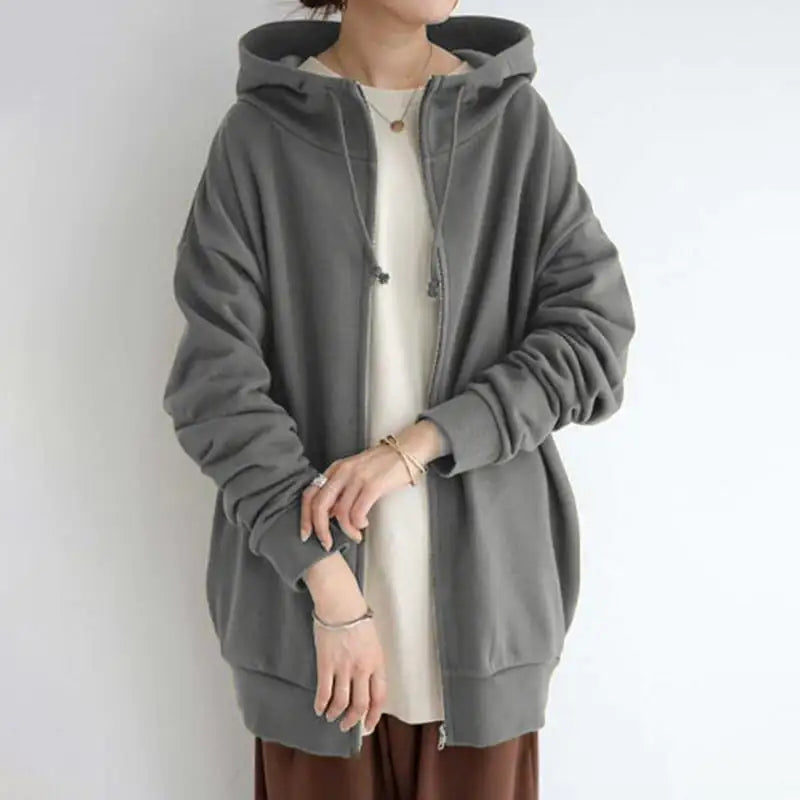 Zipper Hooded Plus Size Fleece Sweatshirt