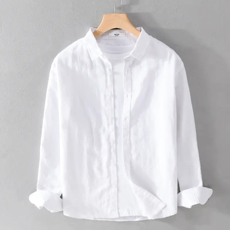 Men's Casual White Linen Long Sleeve Shirt 9206