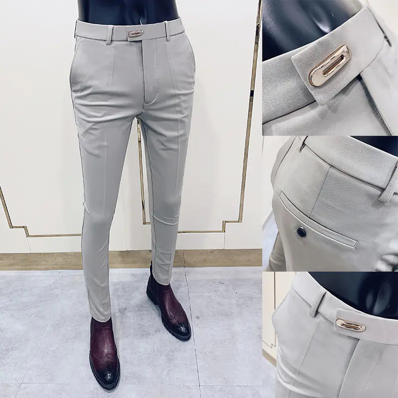 Men's Casual Business Suit Pants - Solid Color Fall Style