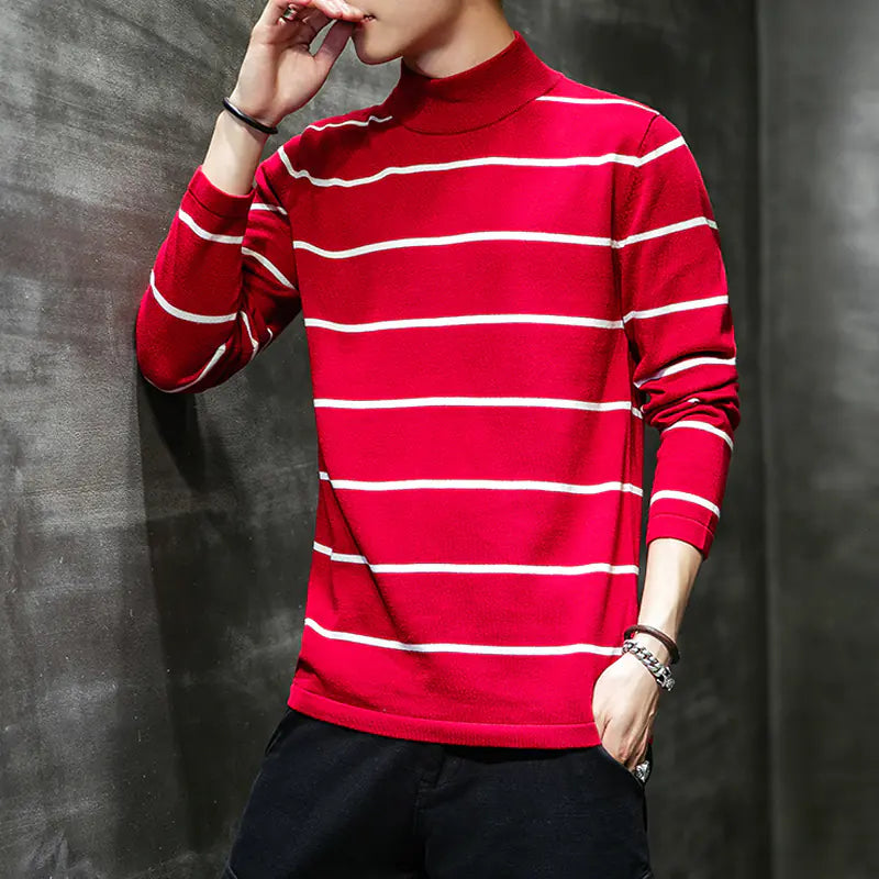 Men's Half Turtleneck Striped Sweater
