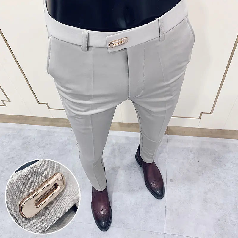 Men's Casual Business Suit Pants - Solid Color Fall Style