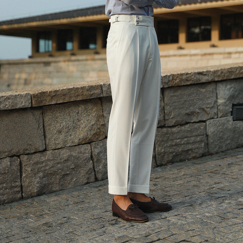 White High Waist Retro Business Pants with Buttons
