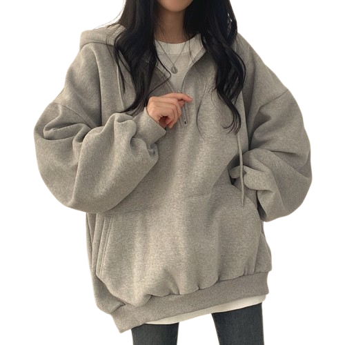 Fleece-lined Pullover Zipper Hoodie for Women