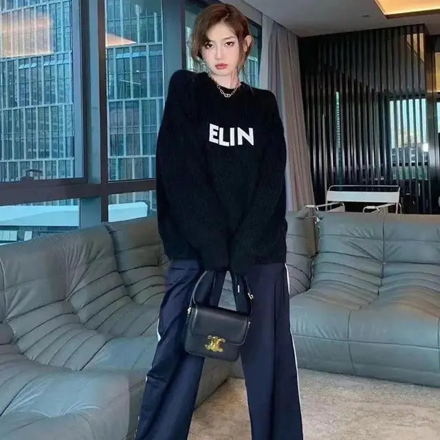 Olive Green Women's Loose Round Neck Knitted Sweater