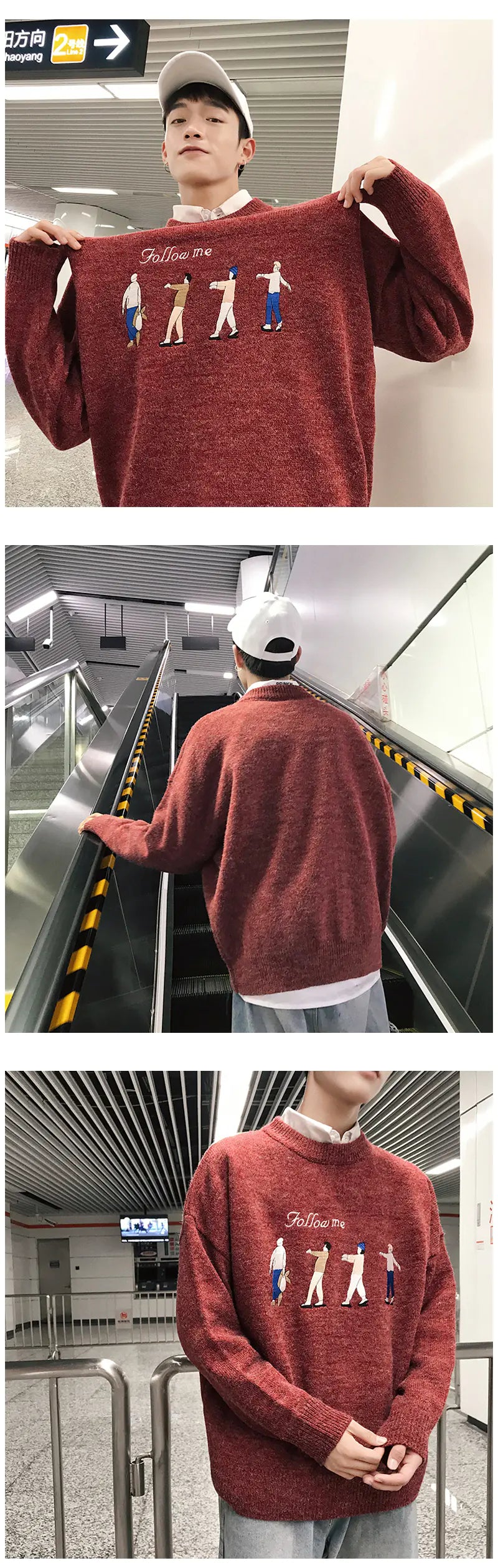 Cartoon Embroidered Sweater for Men - Loose Knit Design